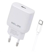 iPhone 15 / Plus / Pro / Max Beline PD 3.0 USB-C GaN-oplader - 30W - hvid