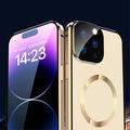Kompatibel med MagSafe-etui til iPhone 15 Pro Magnetisk metalramme + dobbeltsidet telefoncover i hærdet glas med spændelås - Guld