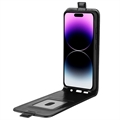 iPhone 15 Pro Vertikal Flip Taske med Kortholder - Sort