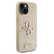 iPhone 15 Guess Fixed Glitter 4G Metal Logo Cover - Guld
