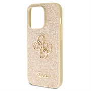 iPhone 15 Pro Max Guess Fixed Glitter 4G Metal Logo Cover - Guld