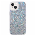 iPhone 15 Glitter Flakes TPU Cover - Sølv