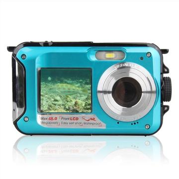 HD368 vandtæt digitalkamera Full HD 2.7K 48MP 16X undervandskamera med dobbelt skærm - blå