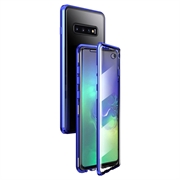 Samsung Galaxy S10 Magnetisk Cover med Hærdet Glas - Blå