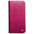 Qialino iPhone 14 Læderpung - Krokodille - Hot Pink