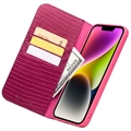 Qialino iPhone 14 Læderpung - Krokodille - Hot Pink