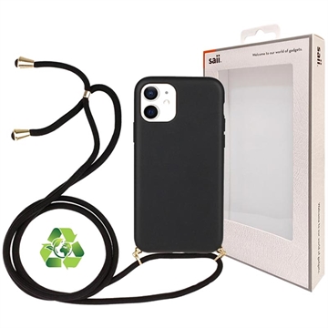 Saii Eco Line iPhone 11 Biologisk Nedbrydeligt Cover med Strap - Sort