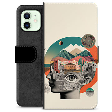 iPhone 12 Premium Flip Cover med Pung - Abstrakt Collage