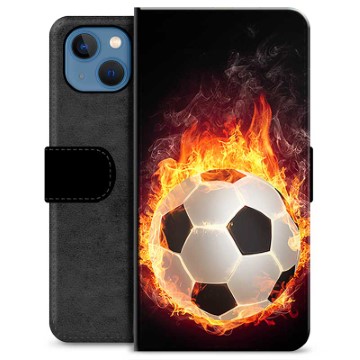 iPhone 13 Premium Flip Cover med Pung - Fodbold Flamme