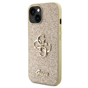 iPhone 15 Guess Fixed Glitter 4G Metal Logo Cover - Guld