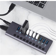 10-ports USB 3.0 Hub med individuelle strømafbrydere - Grå