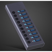 10-ports USB 3.0 Hub med individuelle strømafbrydere - Grå