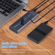 10-ports USB 3.0 Hub med individuelle strømafbrydere - Grå