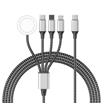 4-i-1 flettet opladerkabel - Type-C, Lightning, Micro USB, Apple Watch - 1.2m