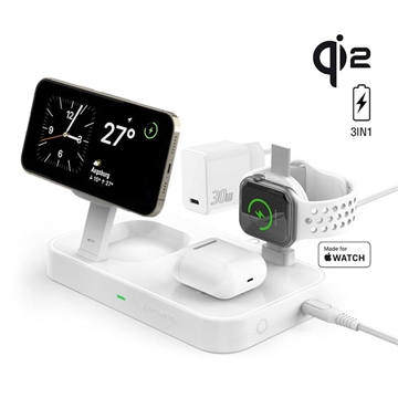 4smarts 3-i-1 Trident Qi2 opladningsstation - 15W - Hvid