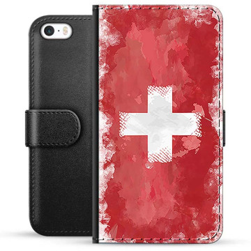 iPhone 5/5S/SE Premium Flip Cover med Pung - Schweizisk Flag