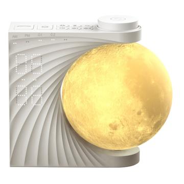 A320 Moon Night Light med hvid støj, dobbelt alarm og omgivende belysning - EU-stik - Hvid