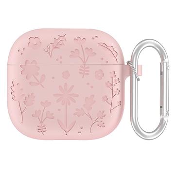 AirPods 4 Etui i flydende silikone med blomstermønster og karabinhage