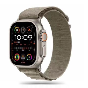 Apple Watch Series Ultra 2/Ultra/9/8/SE (2022)/7/SE/6/5/4/3/2/1 Tech-Protect Nylon Pro-rem - 49mm/45mm/44mm/42mm - Titanium / Olive