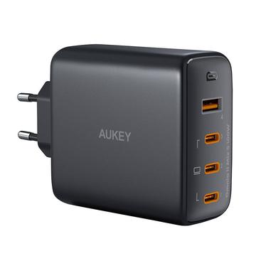 Aukey PA-B7S Omnia II Mix S Wall 100W-oplader - GaN-oplader med 1x USB-A- og 3x USB-C-porte - Sort