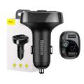 Baseus Bluetooth FM Transmitter m. biloplader - 2xUSB, microSD - Sort