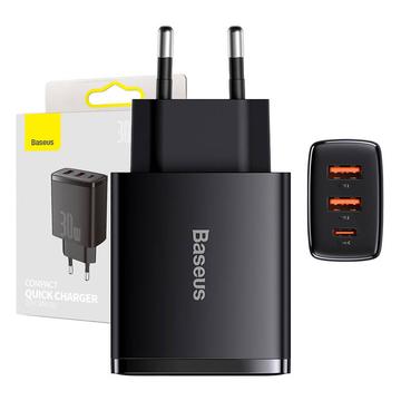 Baseus Compact Hurtig Oplader 30W - USB-C PD, 2xUSB