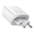 Baseus Compact Hurtig Oplader 30W - USB-C PD, 2xUSB - Hvid