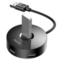 Baseus Round Box 4-port USB 3.0 Hub med MicroUSB Power Supply - Sort