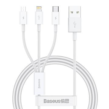 Baseus Superior Series 3-i-1 hurtigopladerkabel - 1m, 3.5A - Hvid