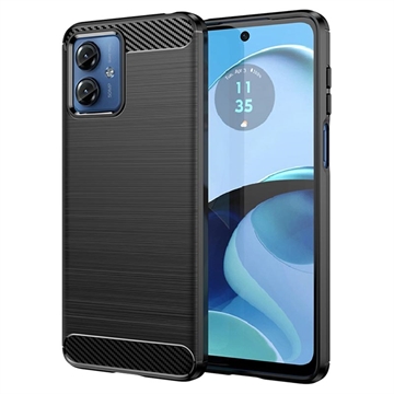 Motorola Moto G14 Børstet TPU Cover - Karbonfiber - Sort