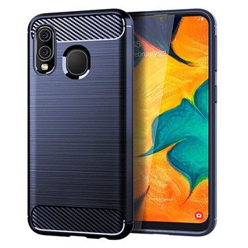 Samsung Galaxy A40 Børstet TPU Cover - Karbonfiber - Blå