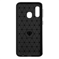 Samsung Galaxy A40 Børstet TPU Cover - Karbonfiber - Blå