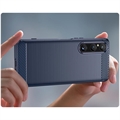 Sony Xperia 1 V Børstet TPU Cover - Karbonfiber - Blå
