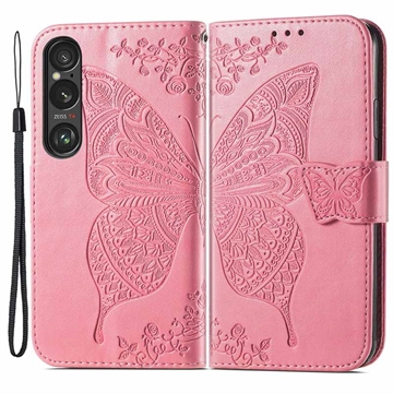 Sony Xperia 1 VI Butterfly Series Flip Cover med Pung - Pink