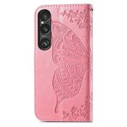 Sony Xperia 1 VI Butterfly Series Flip Cover med Pung - Pink