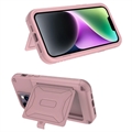 iPhone 14 Hybrid Cover med Spejl og Kortholder - Pink
