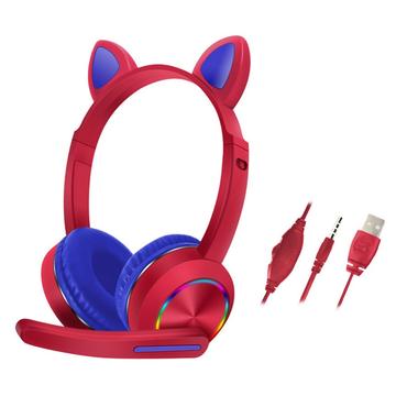 Cat Ears AKZ-020 Over-Ear hovedtelefoner med ledning til børn / gaming-headset med mikrofon - rød