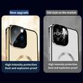 Kompatibel med MagSafe-etui til iPhone 15 Pro magnetisk metalramme + dobbeltsidet telefoncover i hærdet glas med spændelås - lilla
