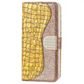 Croco Bling Series Samsung Galaxy S21 FE 5G Etui med Pung - Guld