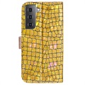 Croco Bling Series Samsung Galaxy S21 FE 5G Etui med Pung - Guld