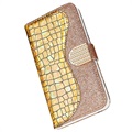 Croco Bling Series Samsung Galaxy S21 FE 5G Etui med Pung - Guld