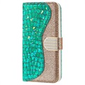 Croco Bling Series Samsung Galaxy S21 FE 5G Etui med Pung - Grøn