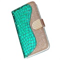 Croco Bling Series Samsung Galaxy S21 FE 5G Etui med Pung - Grøn