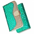 Croco Bling Series Samsung Galaxy S21 FE 5G Etui med Pung - Grøn