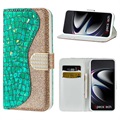 Croco Bling Series Samsung Galaxy S21 Ultra 5G Etui med Pung - Grøn