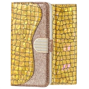 Croco Bling iPhone XS Max Etui med Pung (Open Box - Fantastisk stand) - Guld