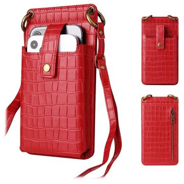 Crocodile Pattern Crossbody Mobiltaske med Makeup Spejl - Rød