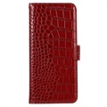 Crocodile Series Samsung Galaxy S21 FE 5G Læderpung med RFID - Rød