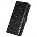 Crocodile Series iPhone 14 Læderpung med RFID - Sort