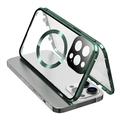 Dobbeltsidet hærdet glas + magnetisk metalramme Anti-Drop Case til iPhone 15 Kompatibel med MagSafe-telefoncover med spændelås - grøn